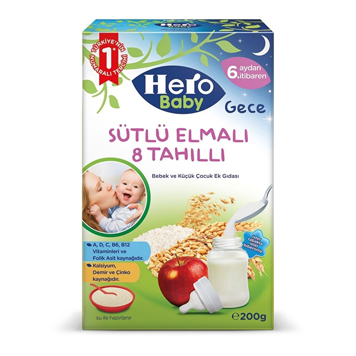 Hero Baby Sütlü 8 Tahıllı Elmalı Kaşık Mama 200 Gr : Amazon.com.tr